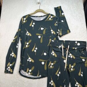 Lates By Kate Modal Pajama Set Women's Medium Olive Botanical Jogger Lounge‎